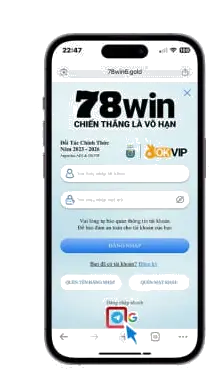 Bước 1: Vào trang chủ 78win, chọn đăng nhập nhanh, ấn vào biểu tượng Telegram